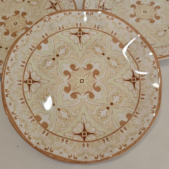 Talavera Melamine Natural Salad Plates 8" set-3 tan paisley medallion - Picture 2 of 8